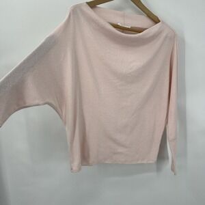 Light Terry Cloth Pink Roll Neck Dolman Sleeve Sweater Womens S Soft Cozy Chic